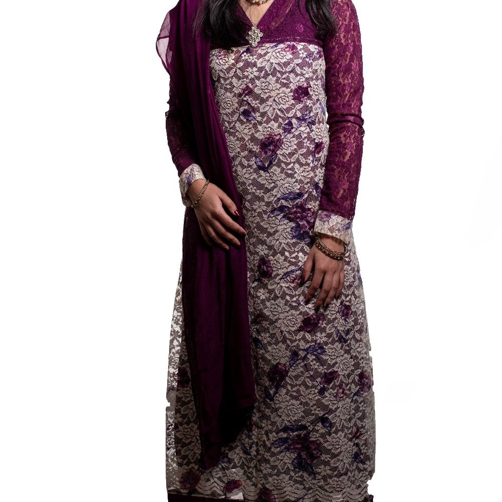 Printed Purple Lace Dress